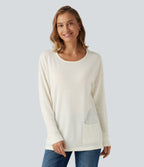 Round Neck Long Sleeve Casual Jumper with Pockets — Turtledove — view 4