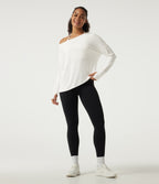Quick Dry One-Shoulder Long Sleeve Yoga Sports Top with Thumbholes — White — view 8