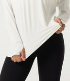 Quick Dry One-Shoulder Long Sleeve Yoga Sports Top with Thumbholes — White — view 6