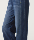 High Waisted Drawstring Wide Leg Casual Jeans with Pockets — Pageant Blue Denim — view 6