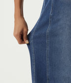 High Waisted Drawstring Wide Leg Casual Jeans with Pockets — Pageant Blue Denim — view 7