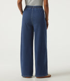 High Waisted Drawstring Wide Leg Casual Jeans with Pockets — Pageant Blue Denim — view 2
