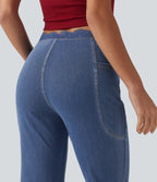 Mid Rise Flare Contrast Lace Casual Jean with Pockets — Tide Blue Denim — view 5