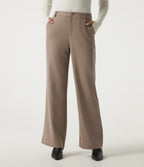 Mid Rise Straight Leg Stripe Work Trousers with Pockets — Shitake Stripe — view 1