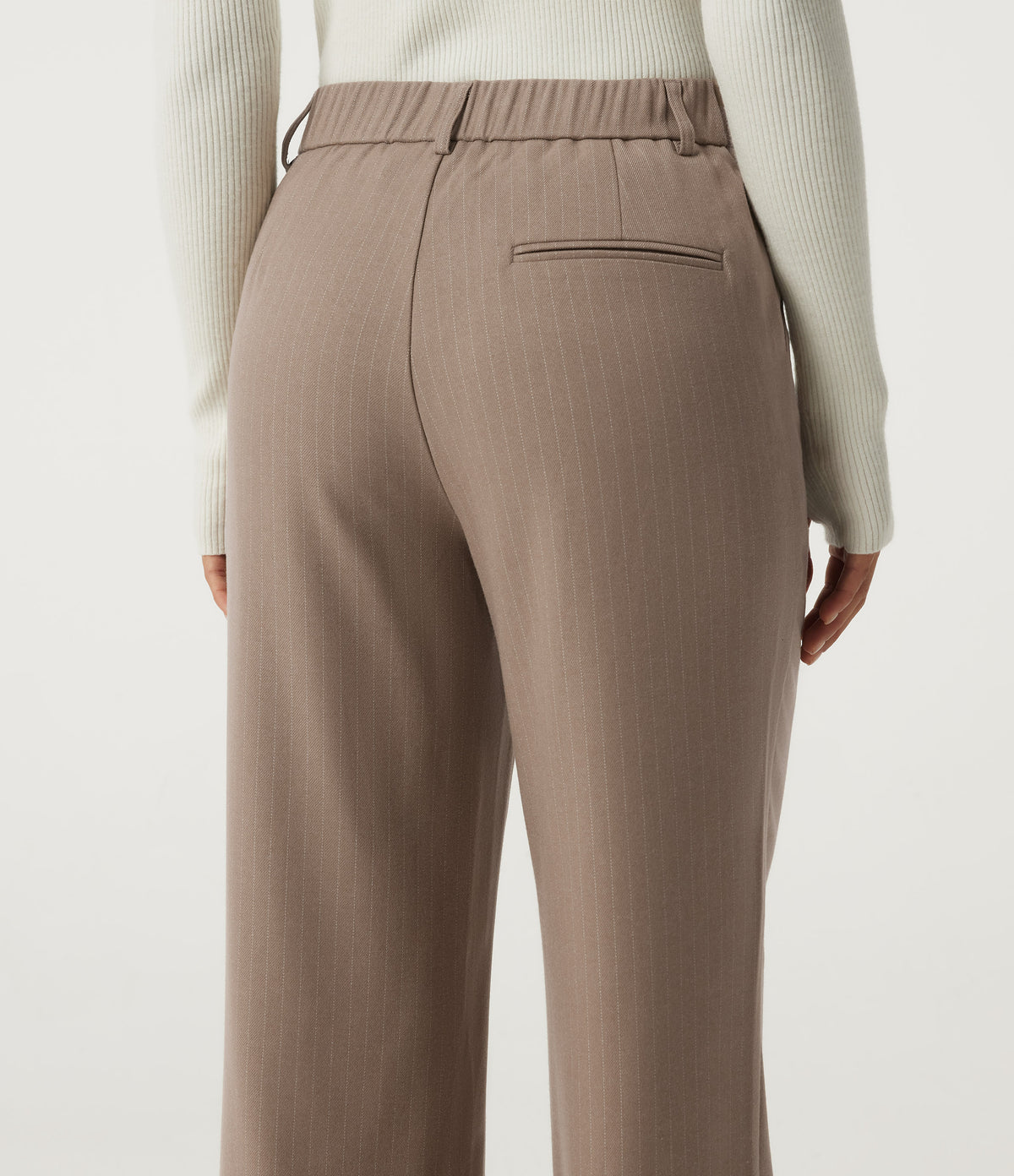 Mid Rise Straight Leg Stripe Work Trousers with Pockets — Shitake Stripe — view 5