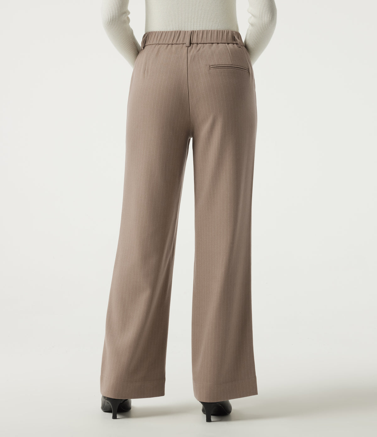 Mid Rise Straight Leg Stripe Work Trousers with Pockets — Shitake Stripe — view 2