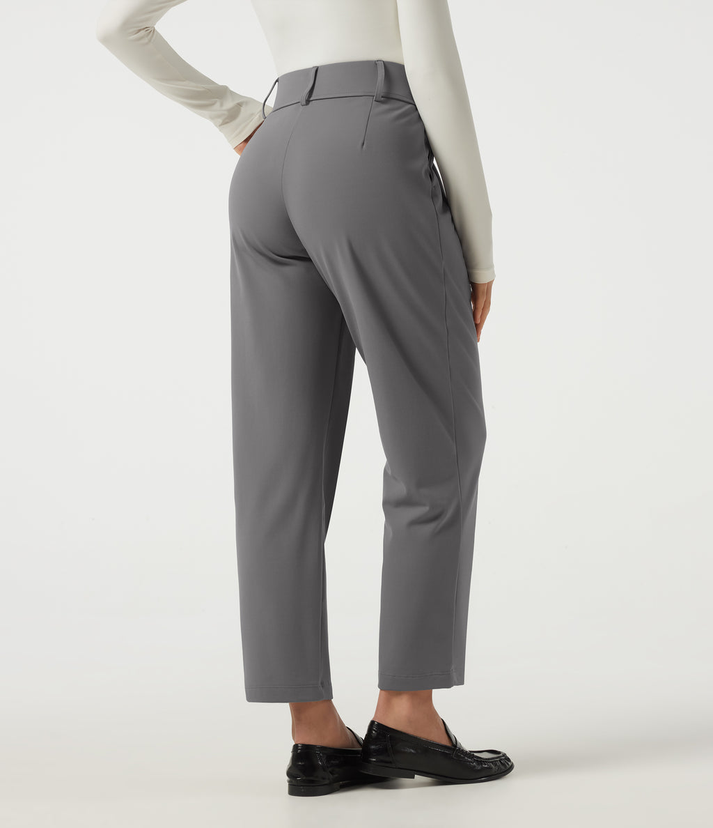High Waisted Tapered Fleece Work Trousers with Pockets — Silent Storm — view 2