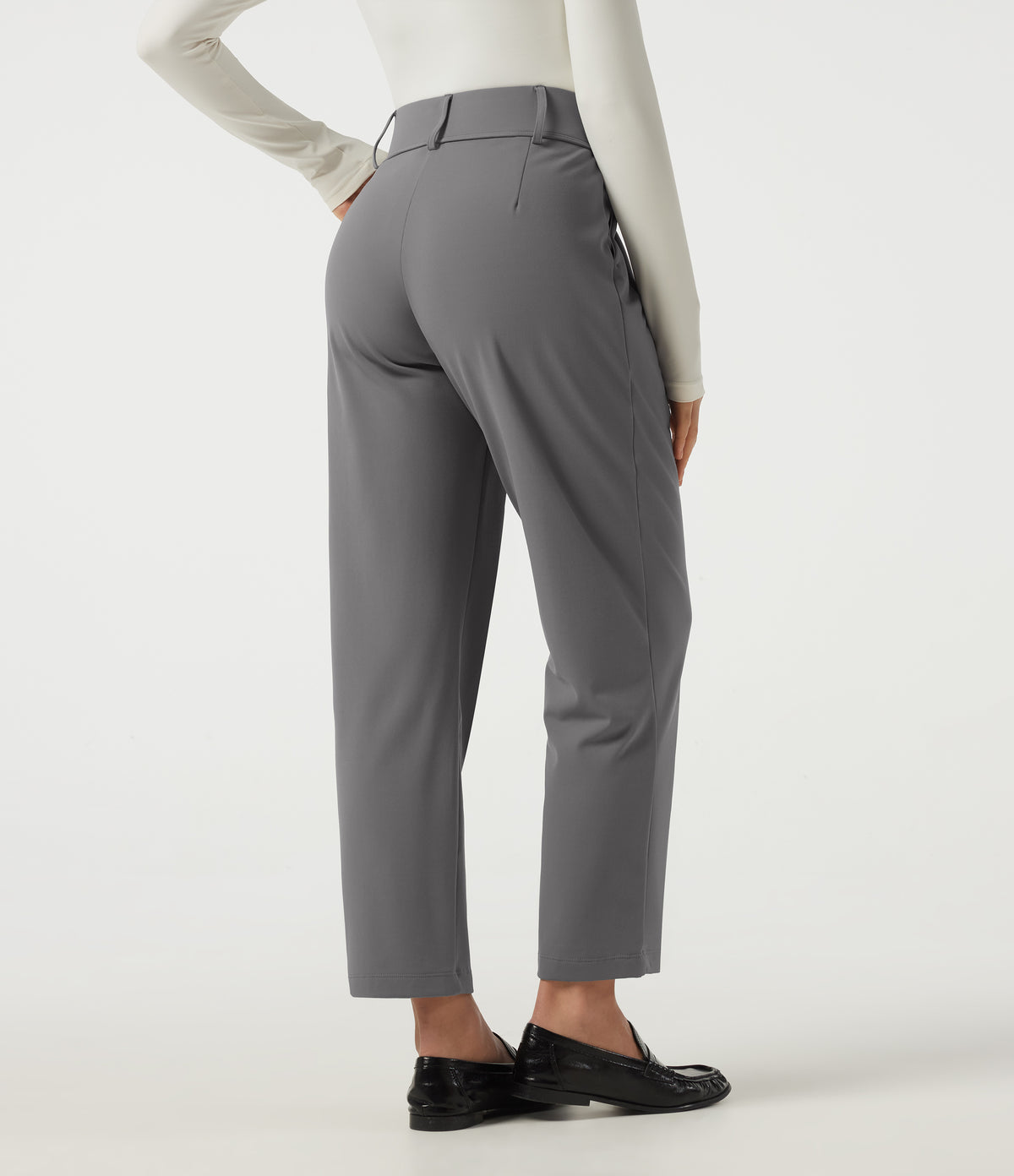 High Waisted Tapered Fleece Work Trousers with Pockets — Silent Storm — view 2