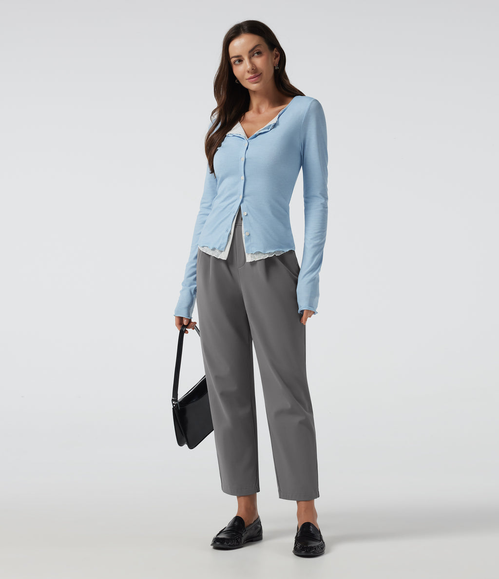 High Waisted Tapered Fleece Work Trousers with Pockets — Silent Storm — view 6