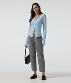 High Waisted Tapered Fleece Work Trousers with Pockets — Silent Storm — view 6