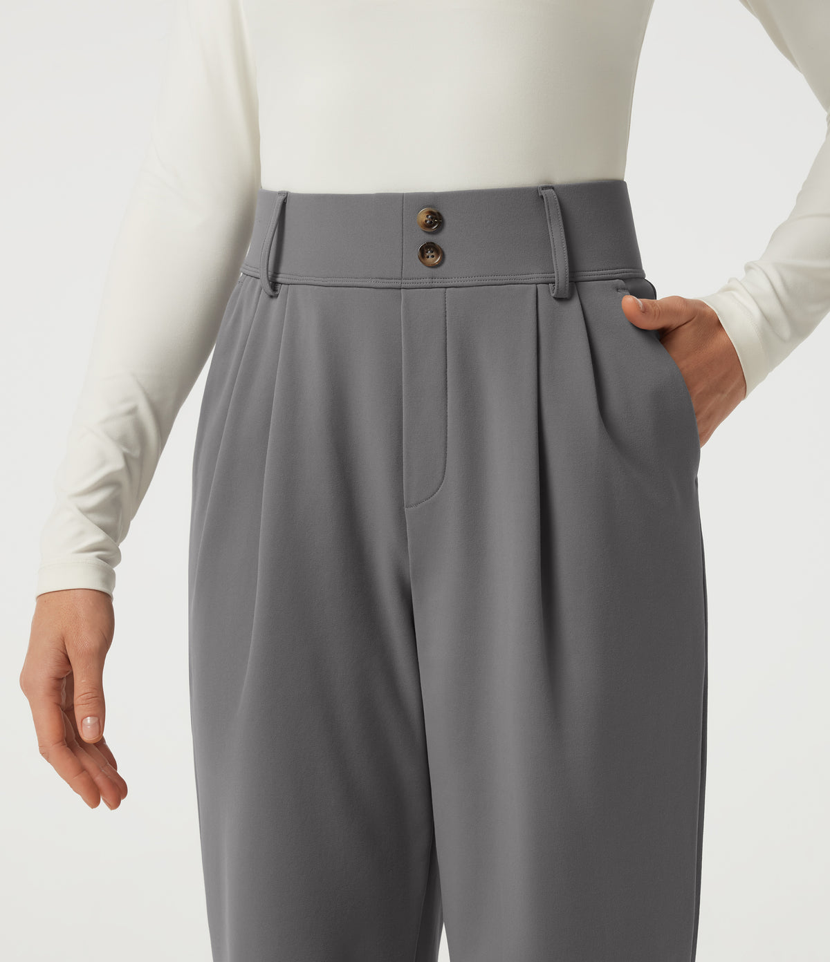 High Waisted Tapered Fleece Work Trousers with Pockets — Silent Storm — view 4
