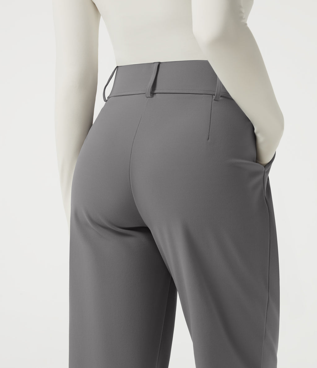 High Waisted Tapered Fleece Work Trousers with Pockets — Silent Storm — view 5