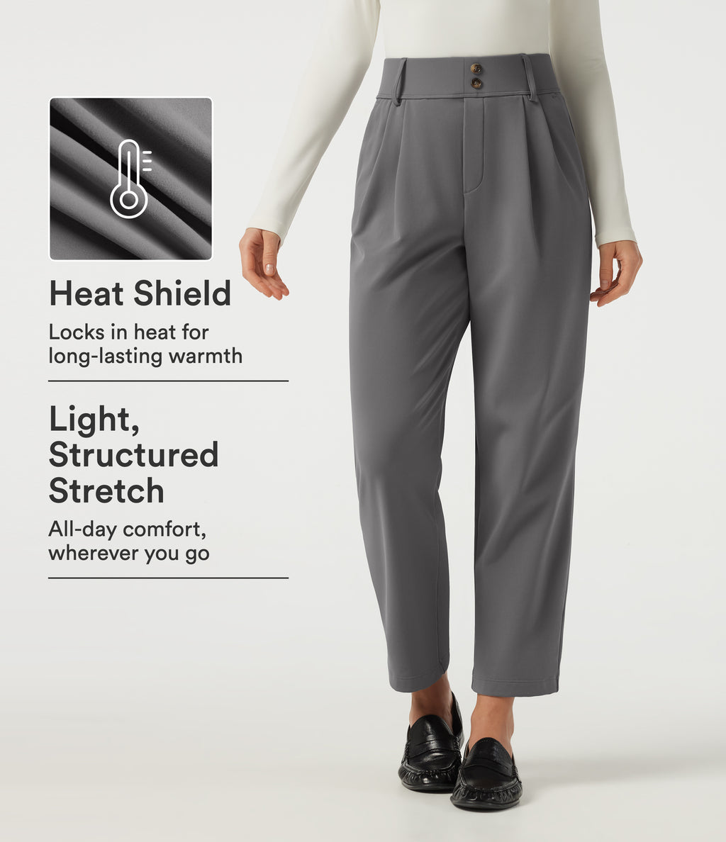 High Waisted Tapered Fleece Work Trousers with Pockets — Silent Storm — view 1