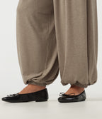 High Waisted Ruched Casual Trousers with Pockets — Khaki Floral Yarn — view 6