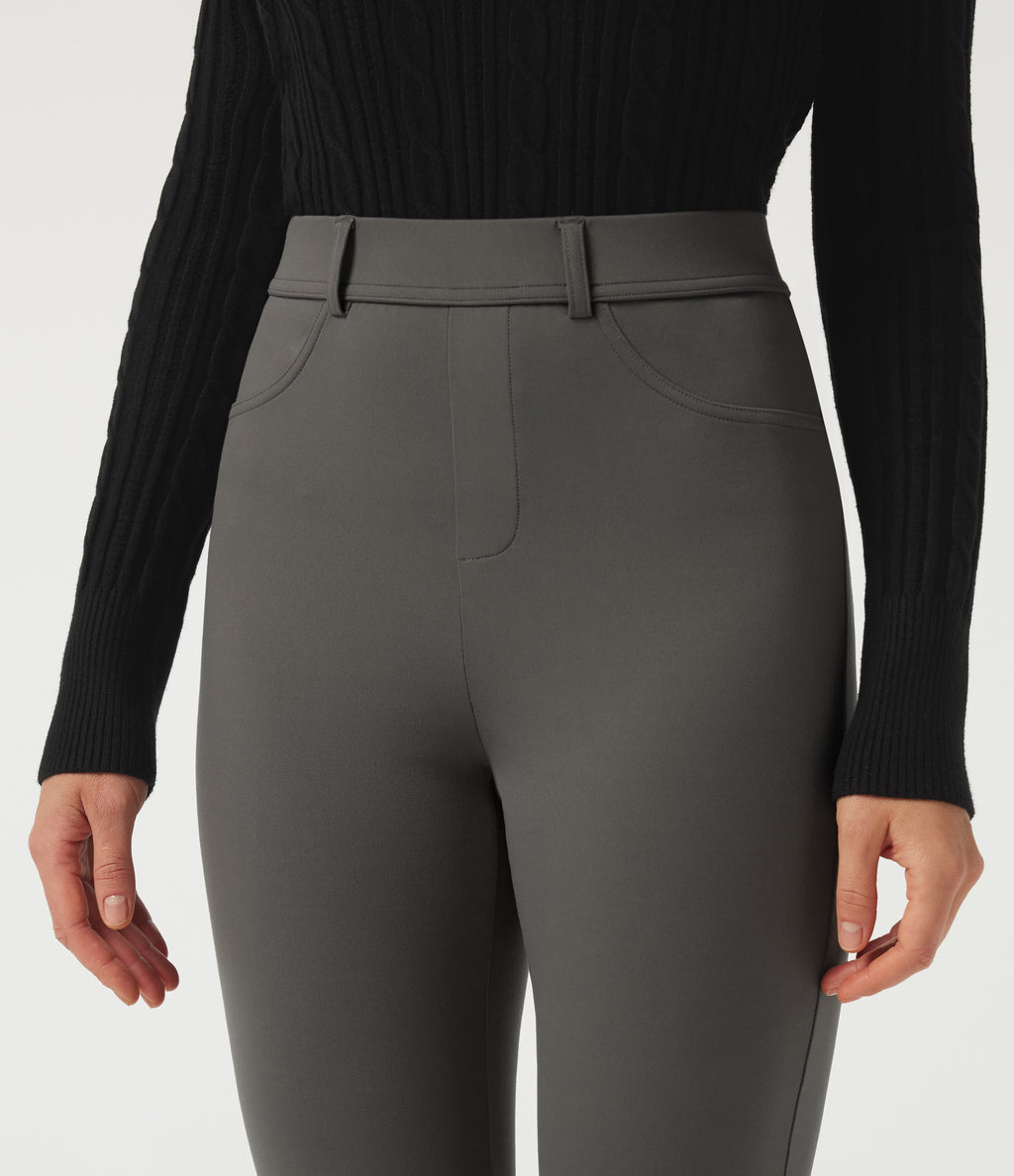 High Waisted Slim Work Trousers with Pockets — Deep Red Grey — view 4