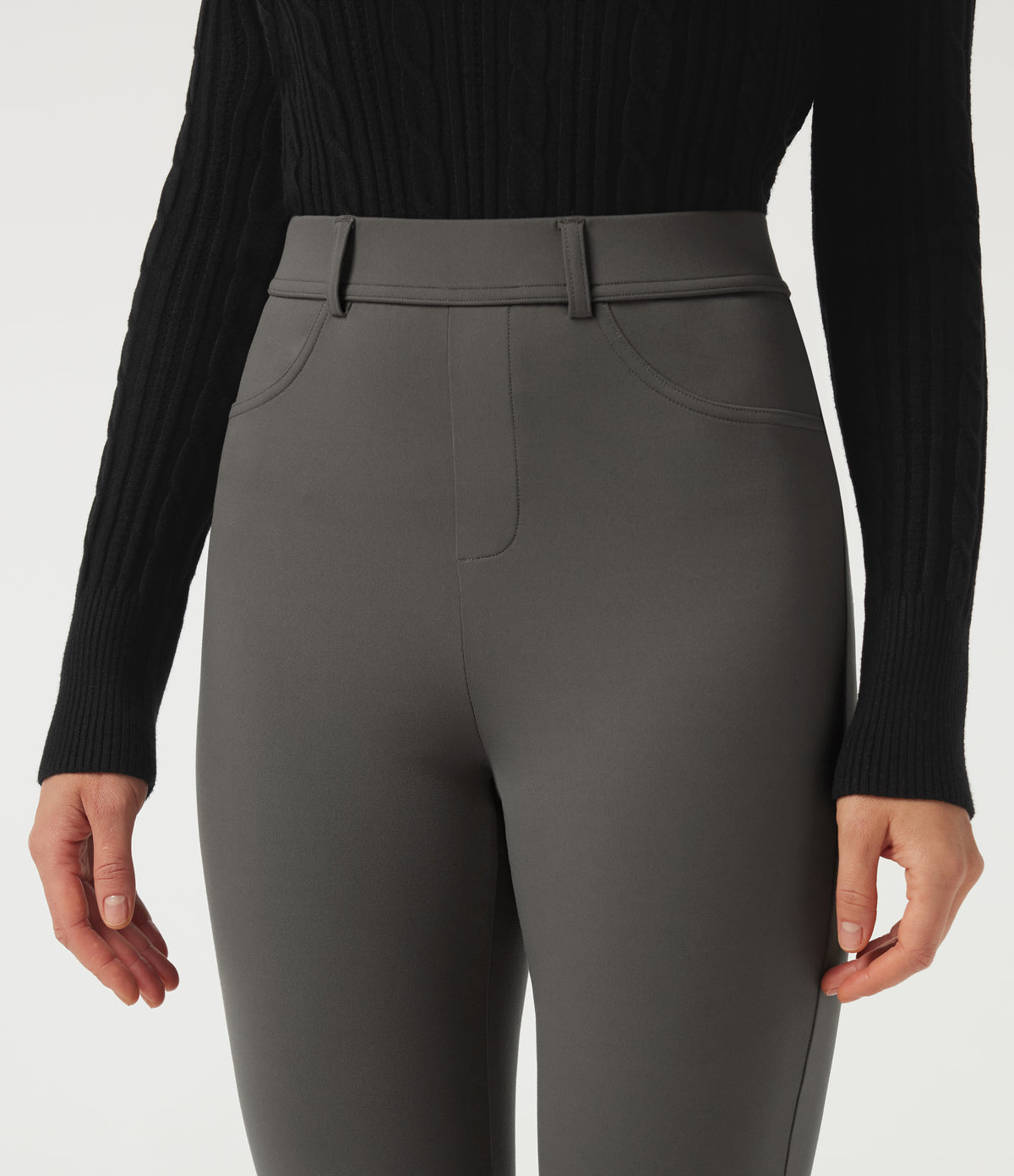 High Waisted Slim Work Trousers with Pockets — Deep Red Grey — view 4