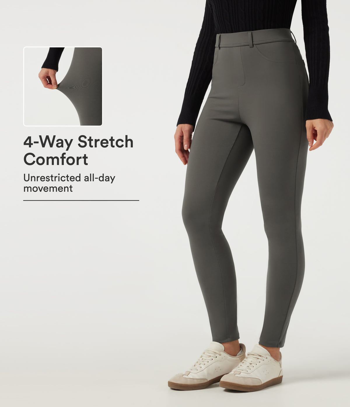 High Waisted Slim Work Trousers with Pockets — Deep Red Grey — view 1