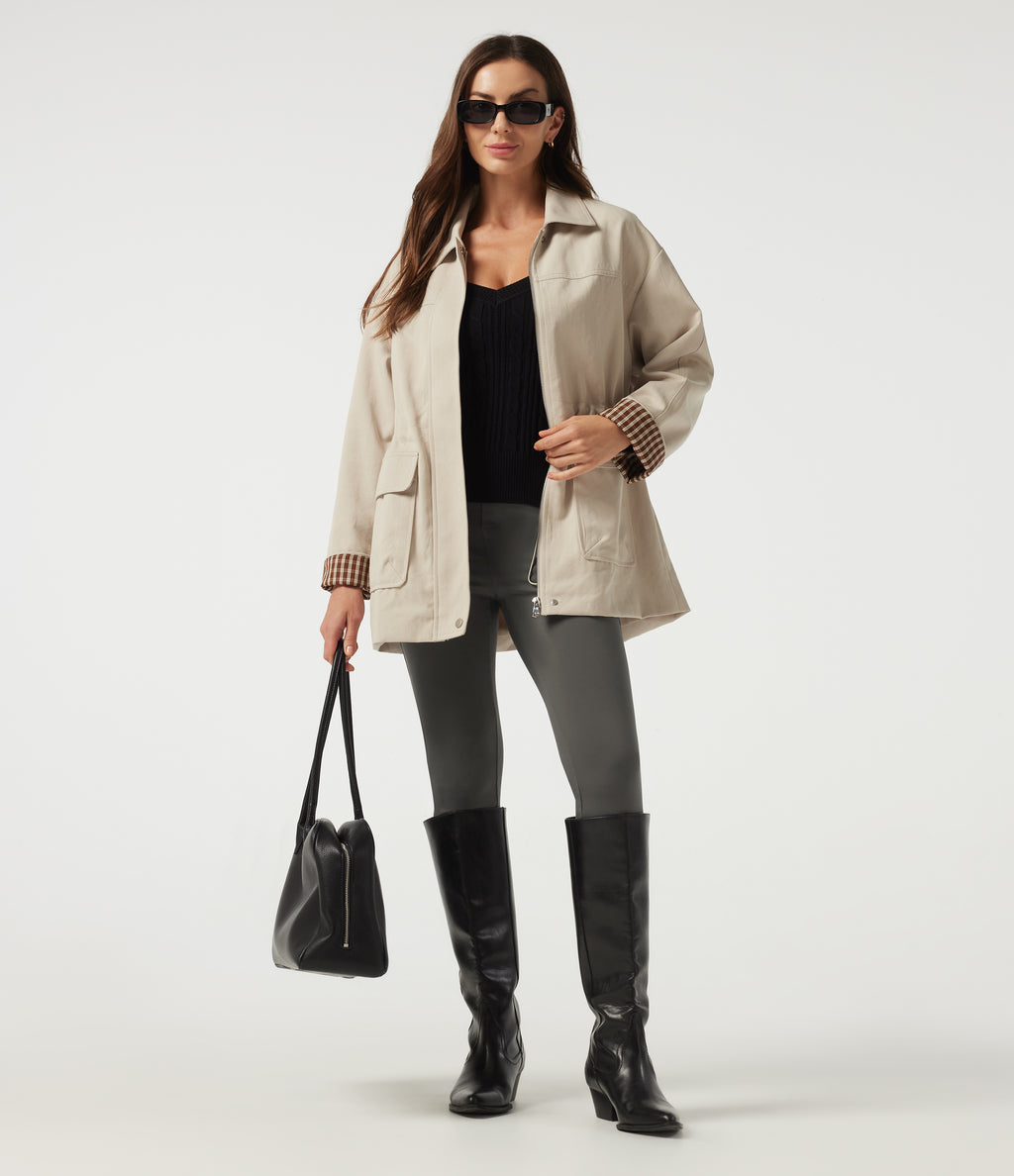 High Waisted Slim Work Trousers with Pockets — Deep Red Grey — view 7