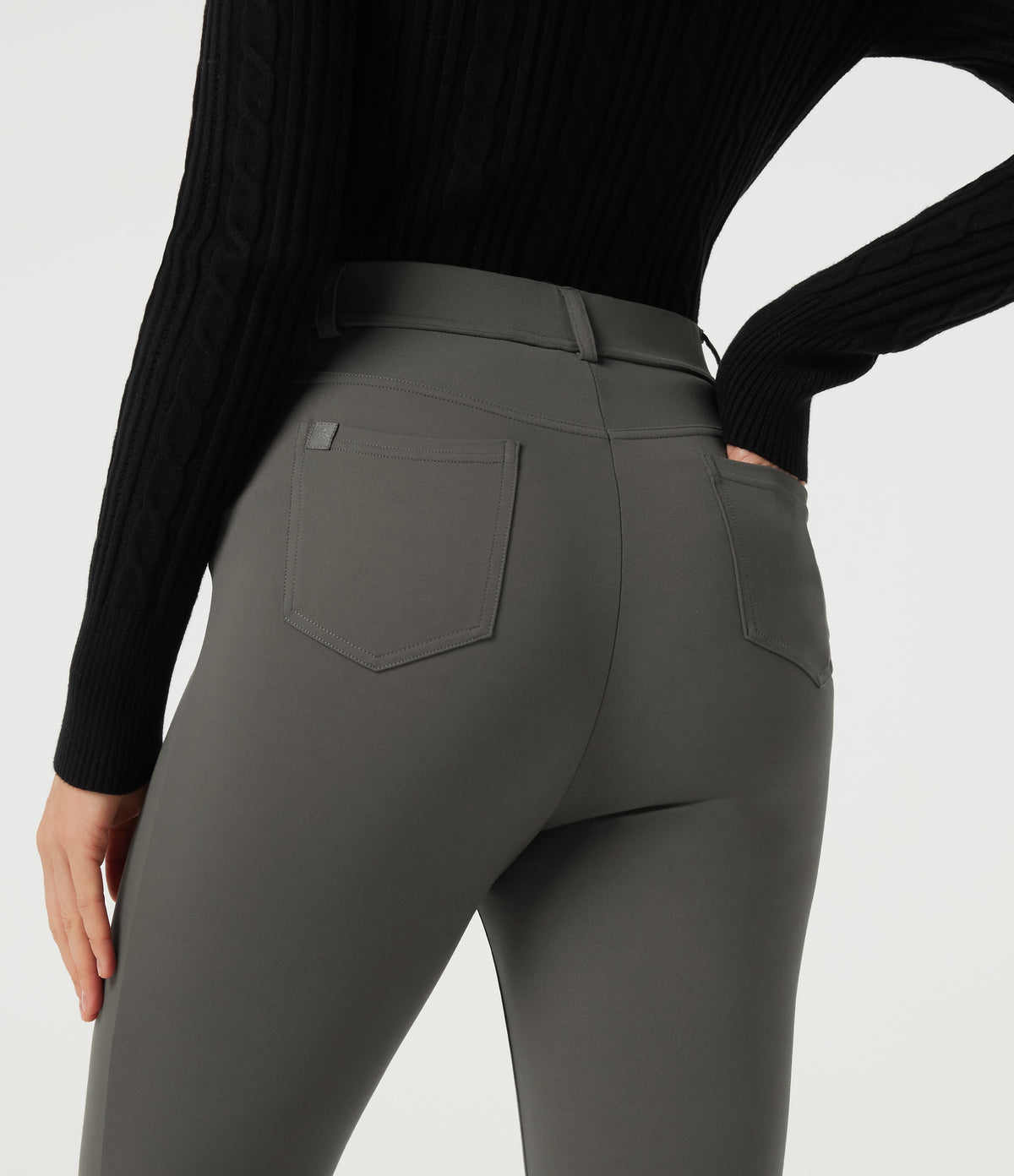 High Waisted Slim Work Trousers with Pockets — Deep Red Grey — view 5
