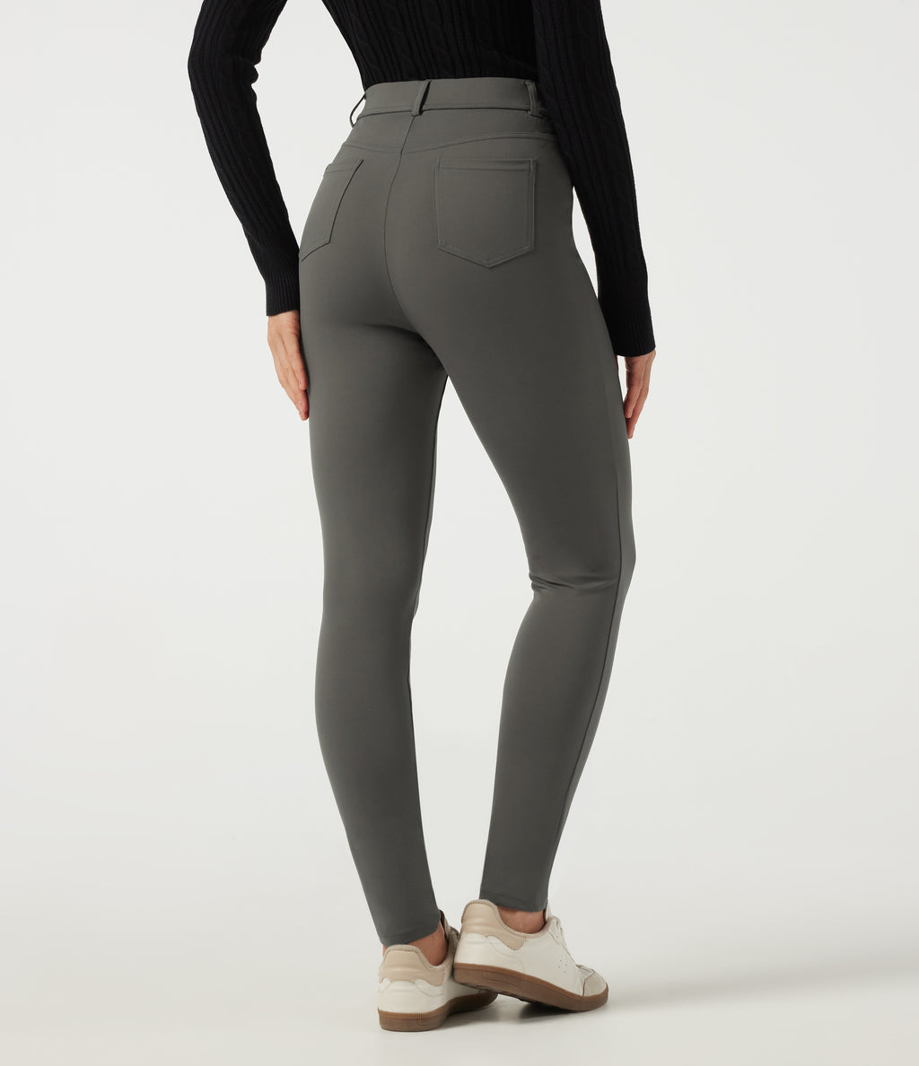 High Waisted Slim Work Trousers with Pockets — Deep Red Grey — view 2