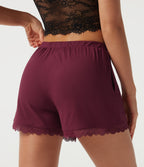 Low Rise Straight Leg Contrast Lace Casual Shorts 3" with Pockets — Tibetan Red — view 5