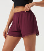 Low Rise Straight Leg Contrast Lace Casual Shorts 3" with Pockets — Tibetan Red — view 3