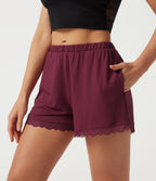 Low Rise Straight Leg Contrast Lace Casual Shorts 3" with Pockets — Tibetan Red — view 4