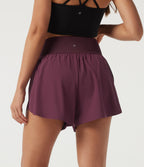 High Waisted Crossover 2-in-1 Quick Dry Running Shorts 3" with Pockets — Amaranth — view 5