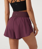 High Waisted Crossover 2-in-1 Quick Dry Running Shorts 3" with Pockets — Amaranth — view 2