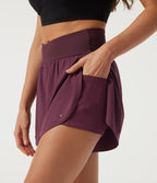 High Waisted Crossover 2-in-1 Quick Dry Running Shorts 3" with Pockets — Amaranth — view 4