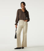 V-Neck Bishop Long Sleeve Work Blouse — Carafe — view 6