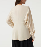 Batwing Long Sleeve Casual Cardigan with Thumbholes — Oatmilk Beige — view 6