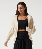Batwing Long Sleeve Casual Cardigan with Thumbholes — Oatmilk Beige — view 4