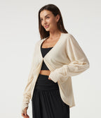 Batwing Long Sleeve Casual Cardigan with Thumbholes — Oatmilk Beige — view 2