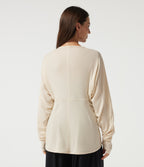 Batwing Long Sleeve Casual Cardigan with Thumbholes — Oatmilk Beige — view 1