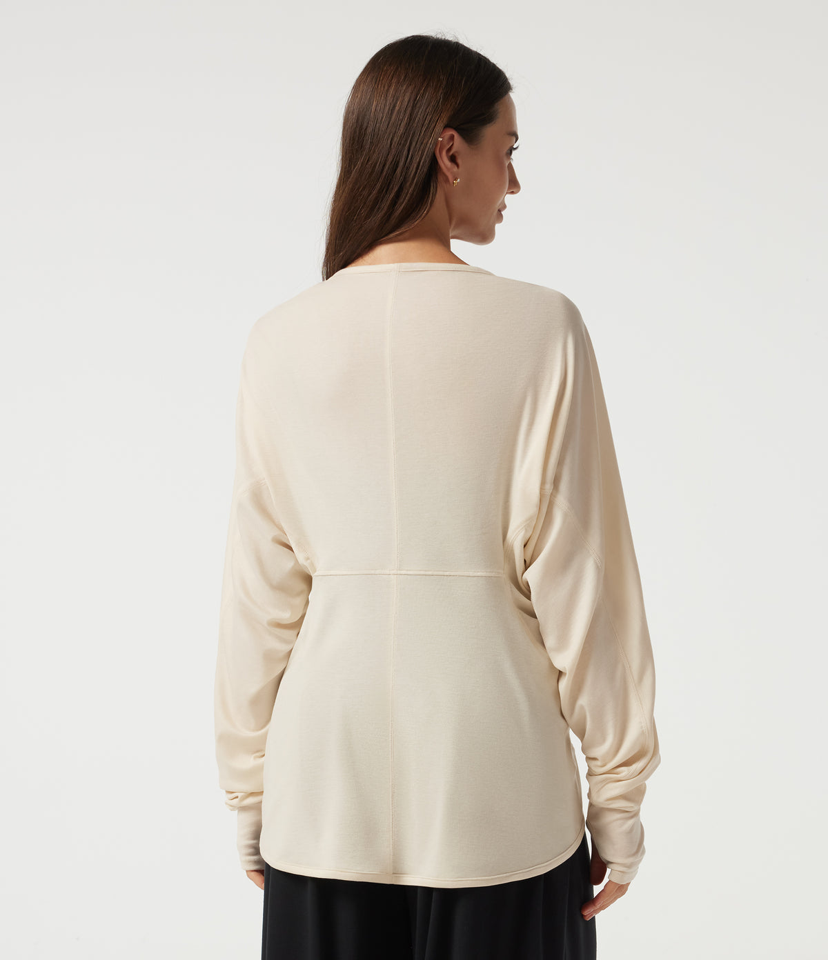 Batwing Long Sleeve Casual Cardigan with Thumbholes — Oatmilk Beige — view 1