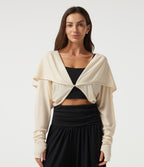 Batwing Long Sleeve Casual Cardigan with Thumbholes — Oatmilk Beige — view 3