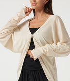 Batwing Long Sleeve Casual Cardigan with Thumbholes — Oatmilk Beige — view 5