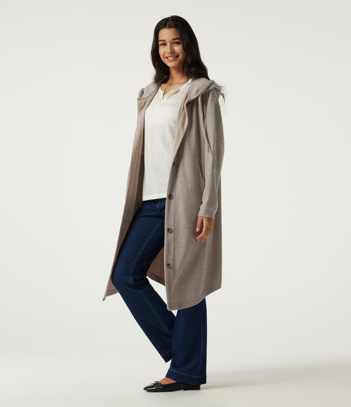 Hooded Long Sleeve Longline Casual Jacket with Pockets — Nacreous Clouds — view 1