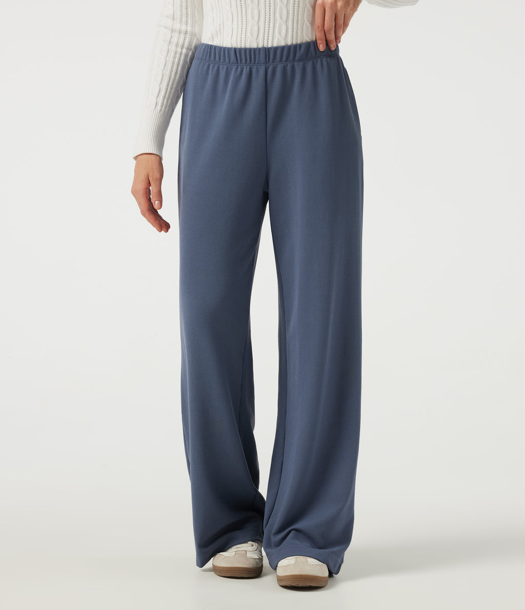 Low Rise Wide Leg Waffle Work Trousers with Pockets — Grisaille — view 1