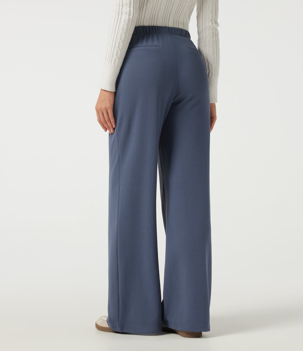 Low Rise Wide Leg Waffle Work Trousers with Pockets — Grisaille — view 2