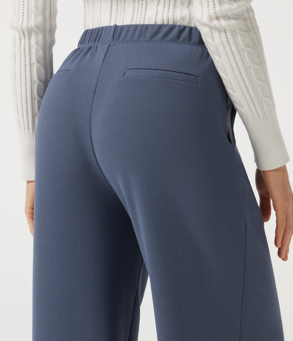 Low Rise Wide Leg Waffle Work Trousers with Pockets — Grisaille — view 5