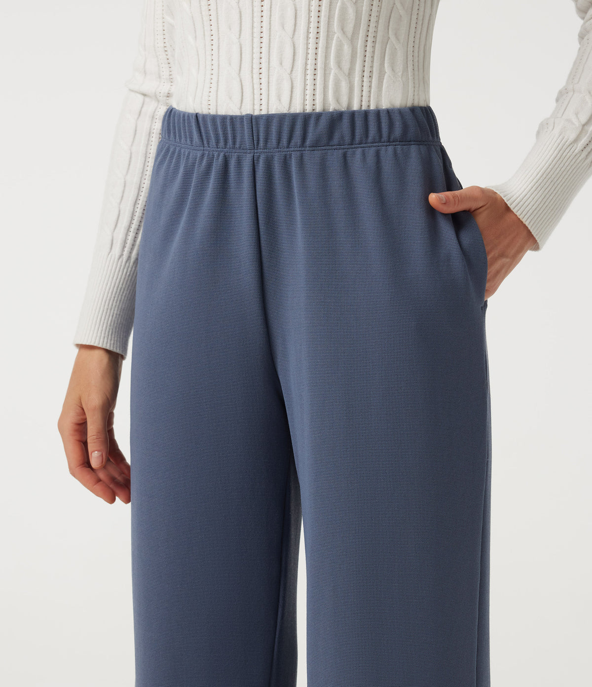Low Rise Wide Leg Waffle Work Trousers with Pockets — Grisaille — view 4