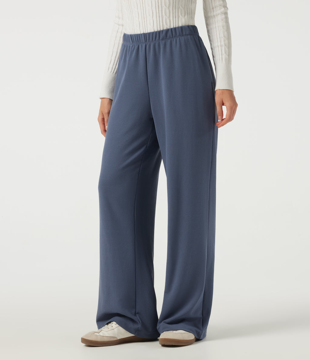 Low Rise Wide Leg Waffle Work Trousers with Pockets — Grisaille — view 3