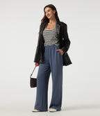 Low Rise Wide Leg Waffle Work Trousers with Pockets — Grisaille — view 6