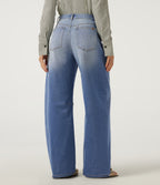 Mid Rise Barrel Leg Casual Jeans with Pockets — Blue Jasper Denim — view 2