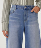 Mid Rise Barrel Leg Casual Jeans with Pockets — Blue Jasper Denim — view 7