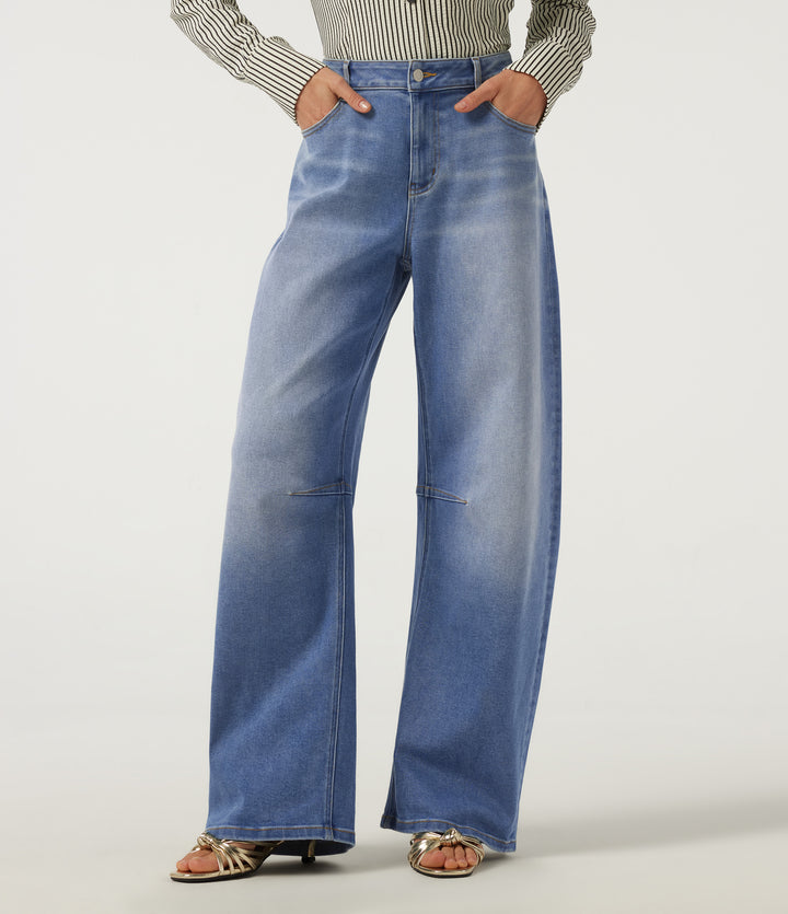 Mid Rise Barrel Leg Casual Jeans with Pockets — Blue Jasper Denim — view 1