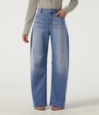 Mid Rise Barrel Leg Casual Jeans with Pockets — Blue Jasper Denim — view 4