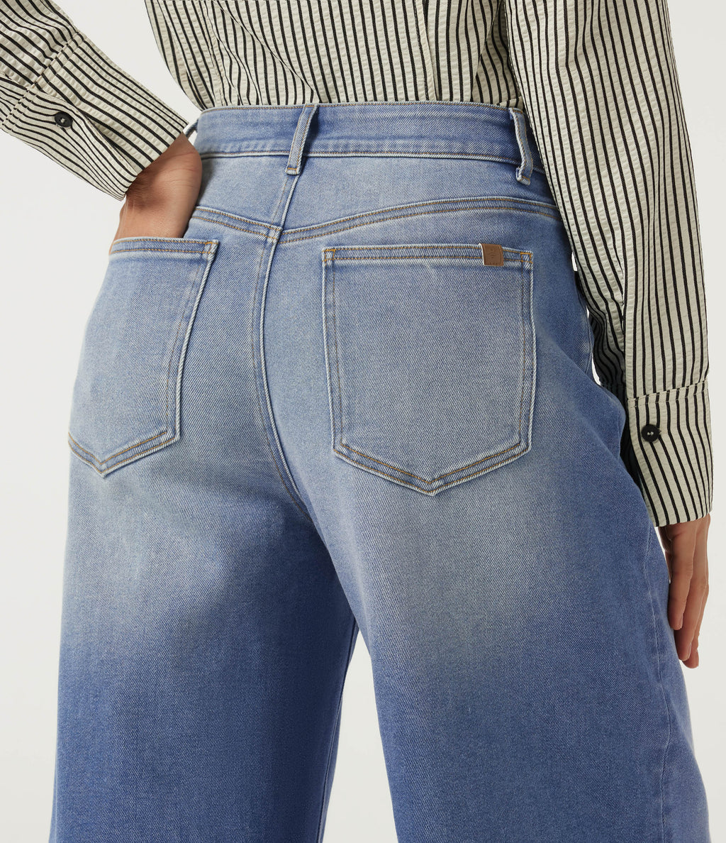 Mid Rise Barrel Leg Casual Jeans with Pockets — Blue Jasper Denim — view 8